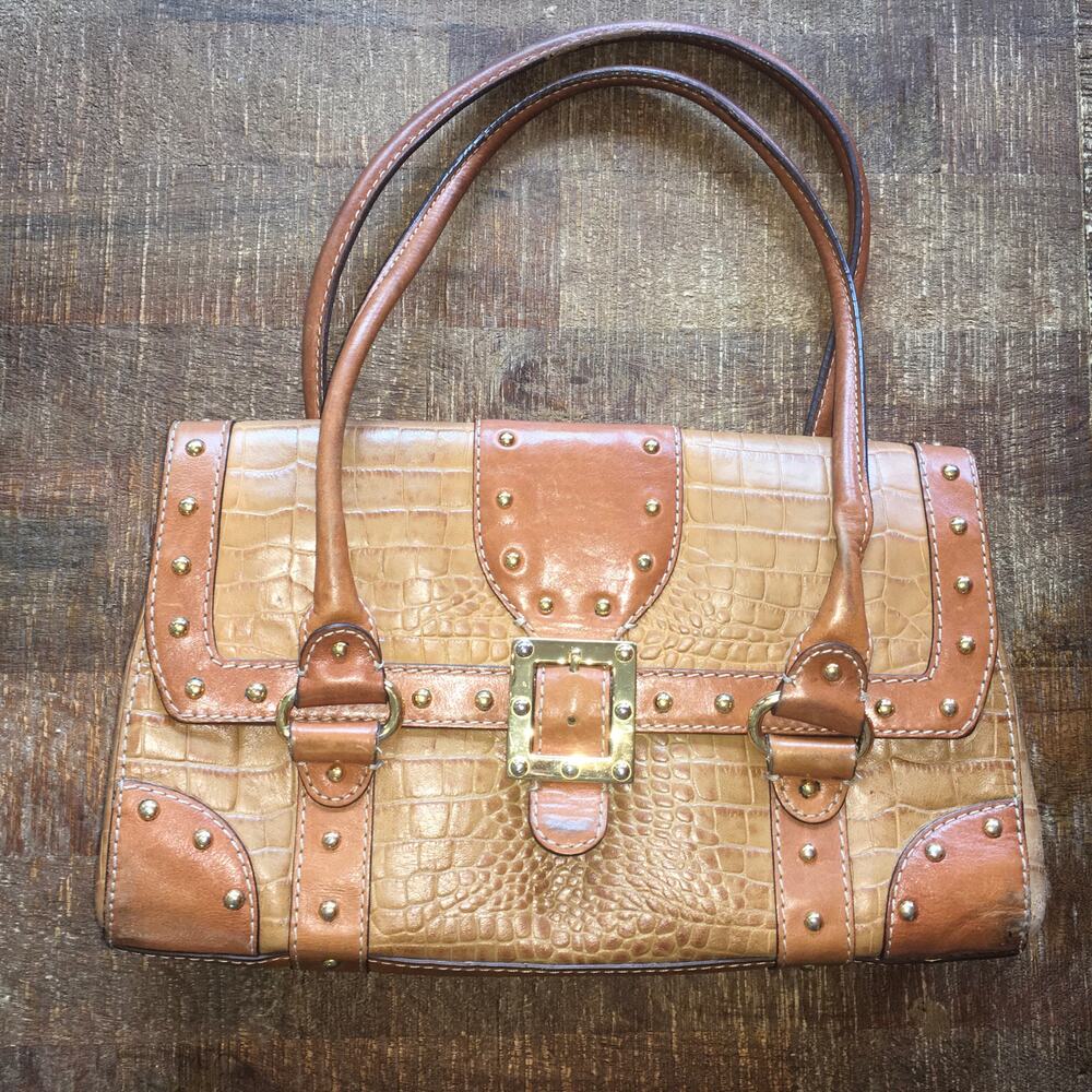 Michael Kors Vintage Caramel Brown Croc Embossed Leather Purse Shoulder Bag Y2K